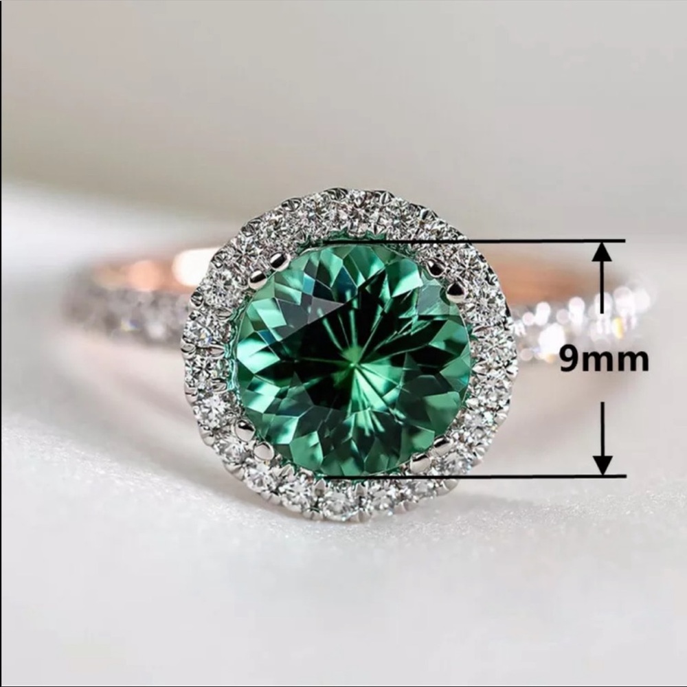 New Gorgeous Round Emerald Two Tone 925 Silver Rin - Picture 5 of 5